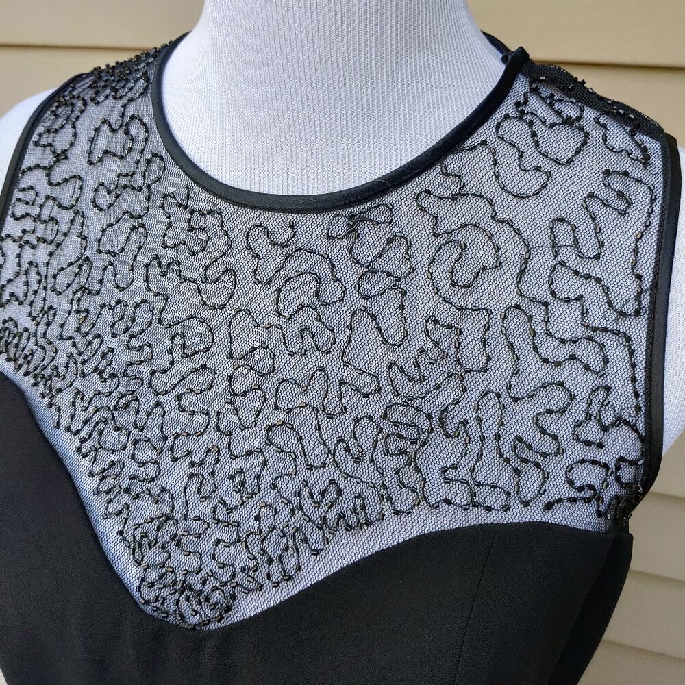 Jones New York Black Sheath Cocktail Dress Beaded Illusion Neckline Sleeveless - Picture 5 of 14